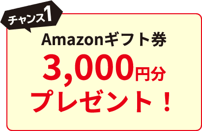 【チャンス1】Amazonギフト券 3,000円分プレゼント！